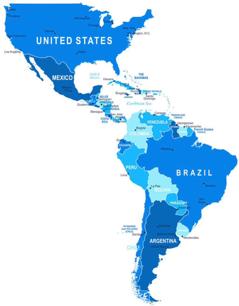 map of the United States and South America